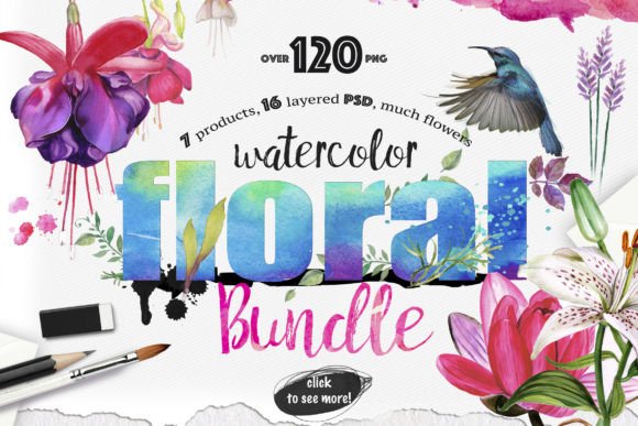 Download 120 Watercolor Floral Bundle - Floral bundle Collection