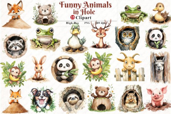 Download Funny Animals in Hole Clipart Bundle - Clip Collection