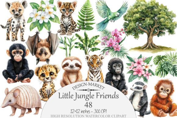Download Watercolor Little Jungle Friends Clipart - Clip Collection