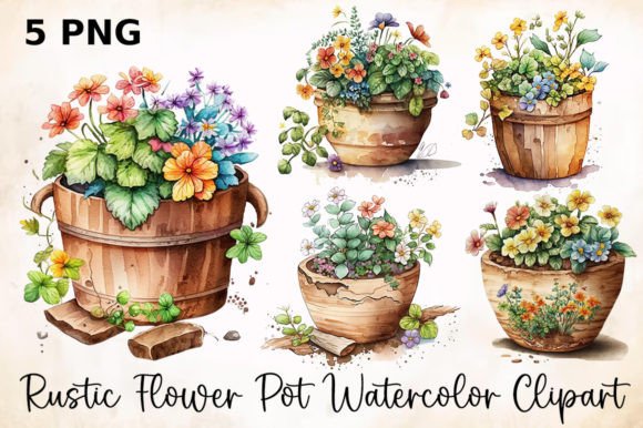 Download Rustic Flower Pot Watercolor Clipart - Clip Collection