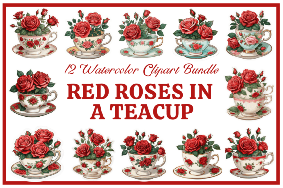 Download Red Roses in a Teacup Clipart Bundle - Clip Collection