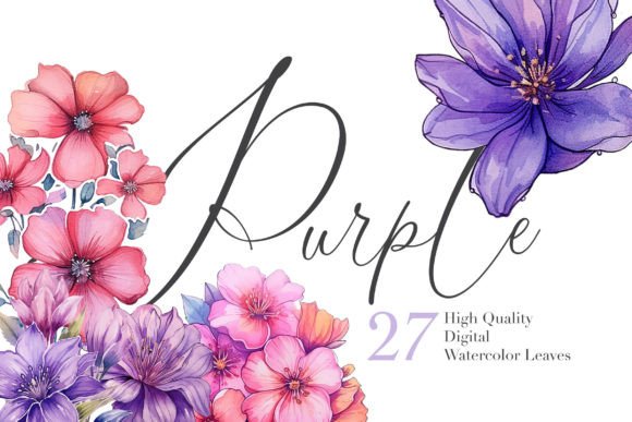 Download Watercolor Purple Florals Clipart Set - Clip Collection