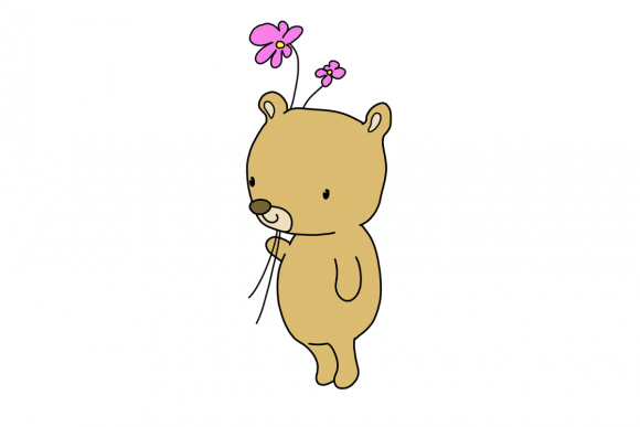 Download Cute Cartoon Bear with Flowers Design - Flowers design Collection