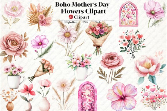 Download Boho Mother's Day Flowers Clipart - Clip Collection