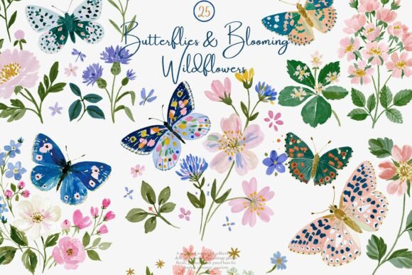 Download Watercolor Butterfly Wildflower Clipart - Clip Collection