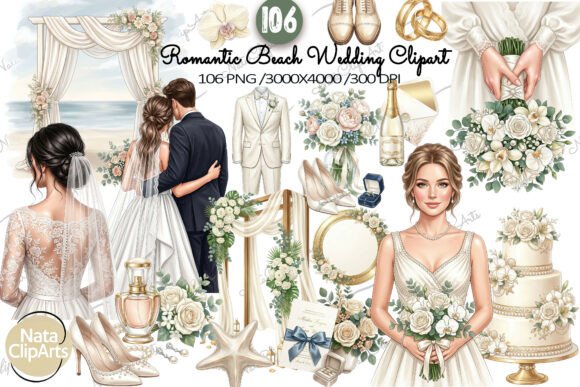 Download Romantic Beach Wedding Clipart Set - Clip Collection