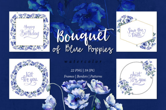 Download Bouquet of Blue Poppies Watercolor Set - Bouquet Collection
