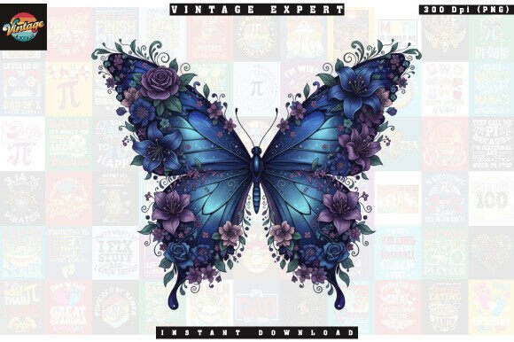 Download Dark Blue Floral Butterfly Clipart - Clip Collection