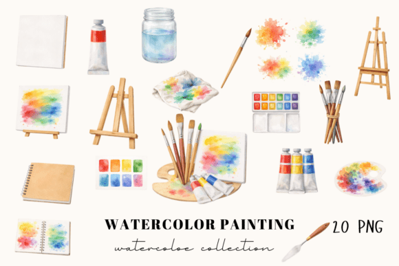 Download Watercolor Painting Tools Clipart Set - Clip Collection