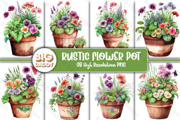Download Rustic Flower Pot Watercolor Clipart - Clip Collection