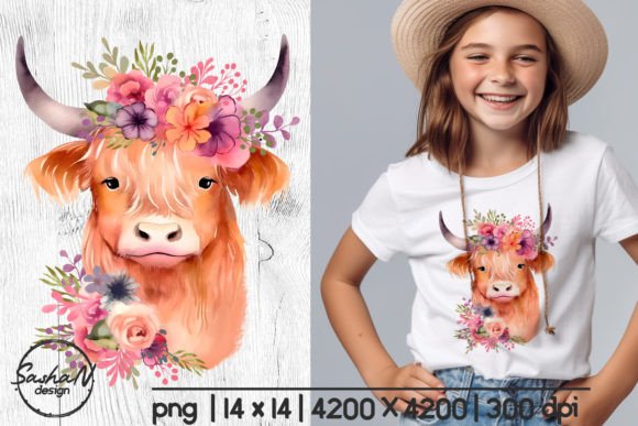 Download Baby Highland Cow with Flowers Design - Premium Resources