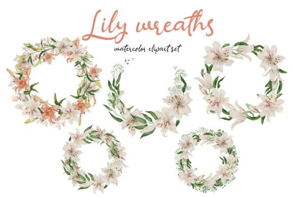 Download Watercolor Lily Wreaths Clipart PNG Set - Clip Collection