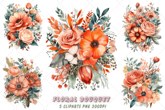 Download Salmon Flower Bouquet Watercolor Clipart - Clip Collection