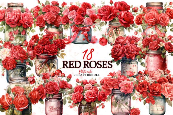 Download Watercolor Red Roses Jar Clipart Bundle - Clip Collection