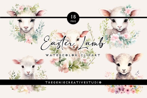 Download Watercolor Easter Lamb PNG Clipart Set - Clip Collection