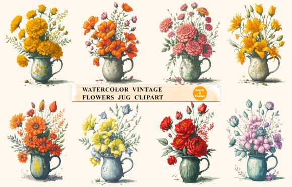 Download Watercolor Vintage Flowers Jug Clipart - Clip Collection
