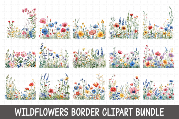 Download Wildflowers Border Clipart Bundle PNG - Clip Collection