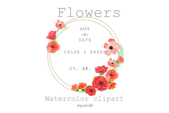 Download Watercolor Clipart GOLD Frame.Flower Red - Clip Collection