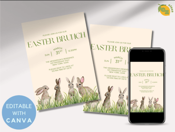 Download Rabbits Easter Brunch Canva Invitation - Rabbits easter Collection