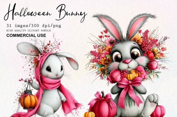 Download Pink Halloween Bunny Clipart Bundle - Clip Collection