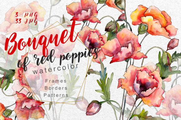 Download Bouquet of Red Poppies PNG Watercolor Set - Bouquet Collection