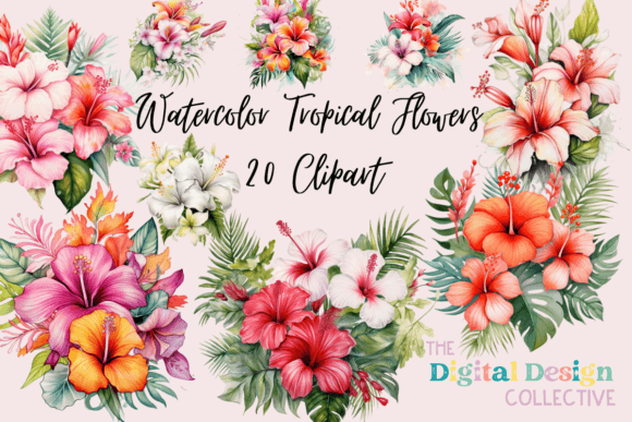 Download Watercolor Tropical Flowers Clipart Set - Clip Collection