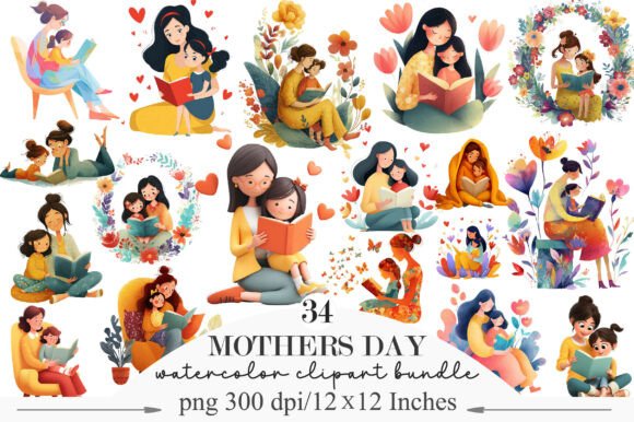 Download Reading with Mom Mothers Day Clipart - Clip Collection