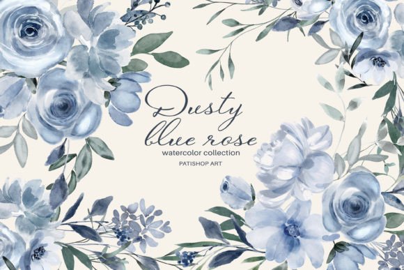 Download Watercolor Dusty Blue Floral Clipart Set - Clip Collection