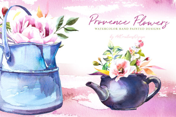 Download Watercolor Provence Flowers Design Set - Premium Bundle