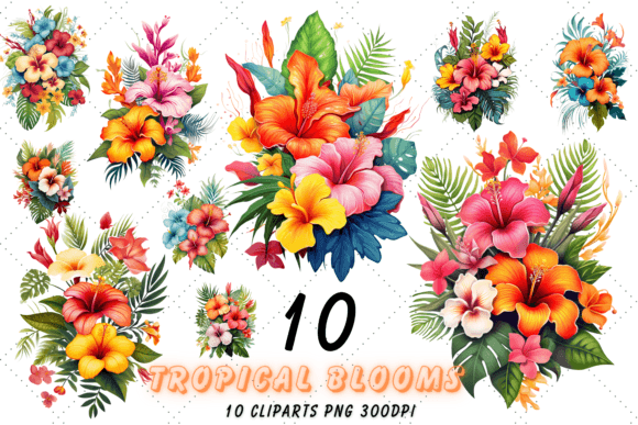 Download Watercolor Tropical Flowers Clipart Set - Clip Collection