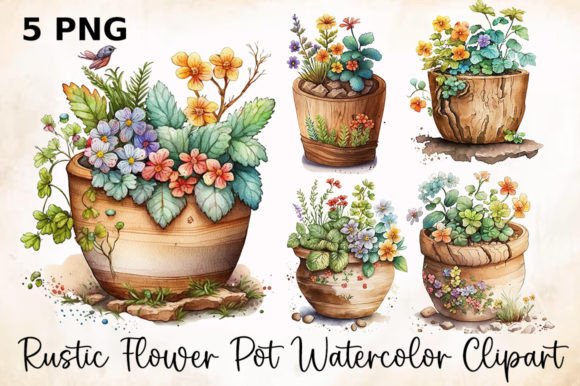 Download Rustic Flower Pot Watercolor Clipart - Clip Collection