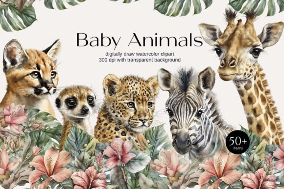 Download Watercolor Safari Baby Animals Clipart - Clip Collection