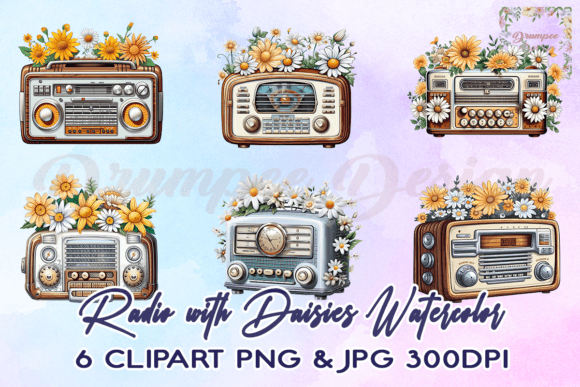 Download Radio with Daisies Watercolor Clipart - Clip Collection
