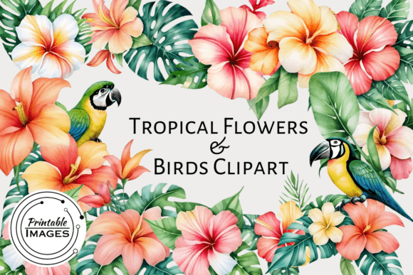 Download Tropical Flowers &amp; Birds Clipart - Clip Collection
