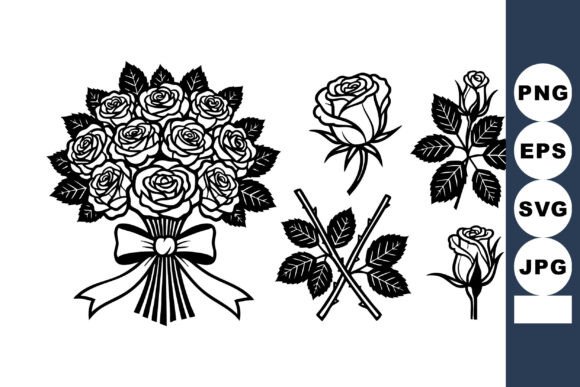 Download Bold Tattoo Flash Black Rose Bouquet - Bouquet Collection