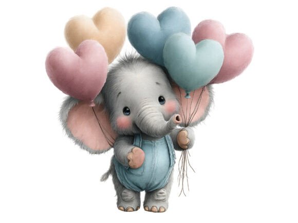 Download Cute Elephant with Heart Balloons - Cute elephant Collection