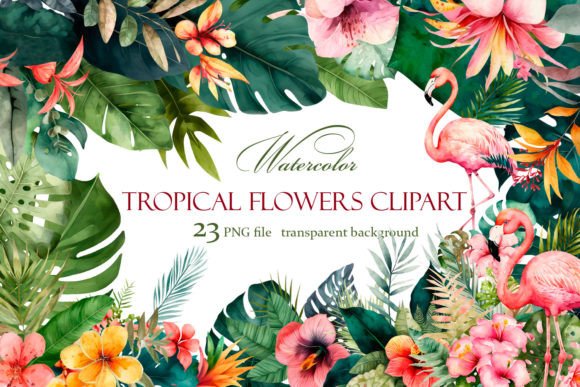 Download Tropical Flowers Clipart &amp; Flamingo - Clip Collection