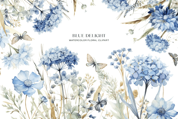 Download Dusty Blue Floral Clipart Watercolor - Clip Collection