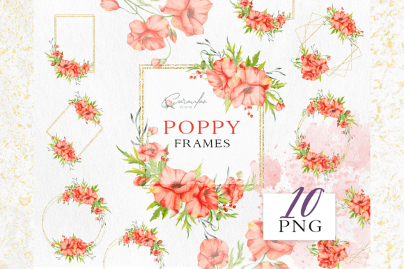 Download Poppy Watercolor Clipart, Floral Frames - Clip Collection