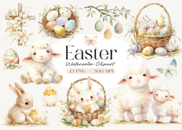 Download Watercolor Cute Easter Clipart Pack - Clip Collection