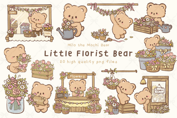 Download Little Florist Bear Cute Flower Clipart - Clip Collection