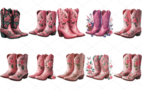 Download Pink Cowboy Boots with Floral Bundle - Floral bundle Collection