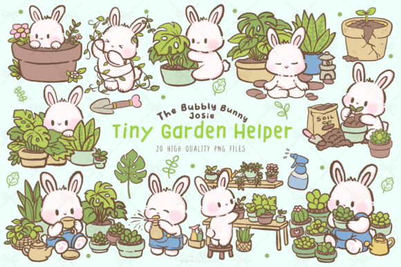 Download Kawaii Garden Bunny Clipart PNG Set - Clip Collection