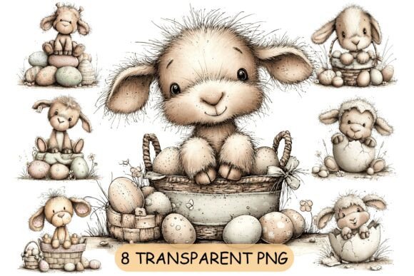 Download Whimsical Easter Lamb PNG Clipart Bundle - Clip Collection
