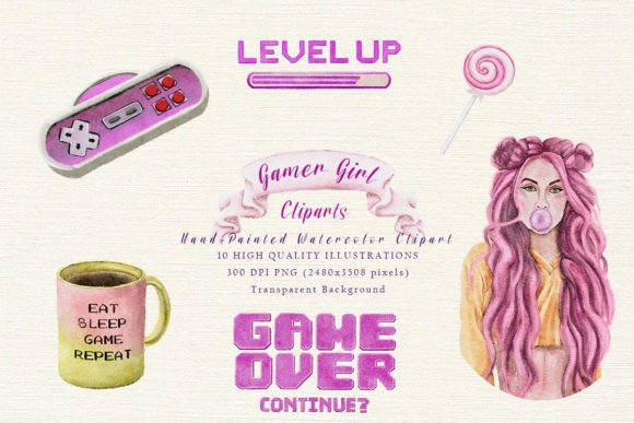 Download Gamer Girl Hand Painted Clipart - Clip Collection