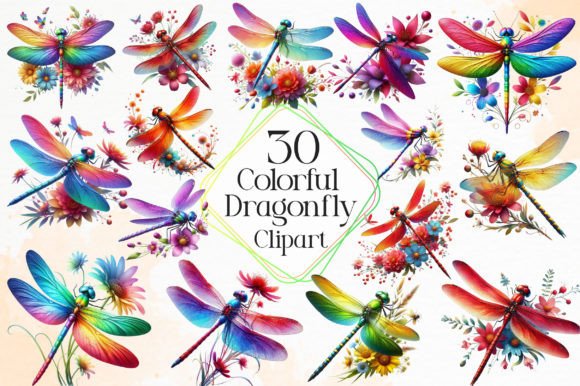 Download Colorful Dragonfly with Flower Clipart - Clip Collection