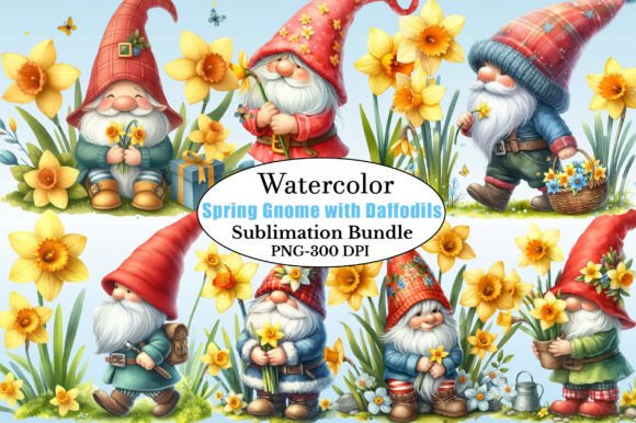 Download Watercolor Spring Gnome with Daffodils - Premium Resources