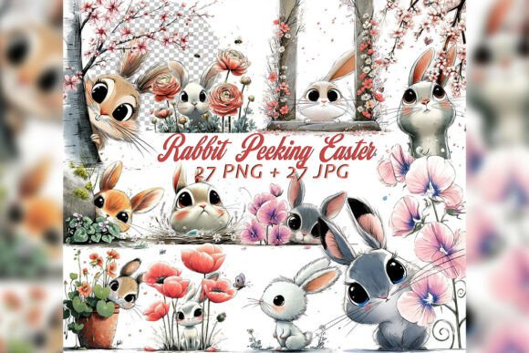 Download Whimsical Peeking Rabbit Clipart Set - Clip Collection