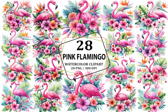 Download Pink Flamingo &amp; Tropical Flowers Clipart - Clip Collection