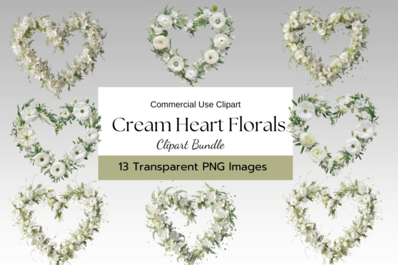Download Cream Floral Heart Clipart Pack - Clip Collection